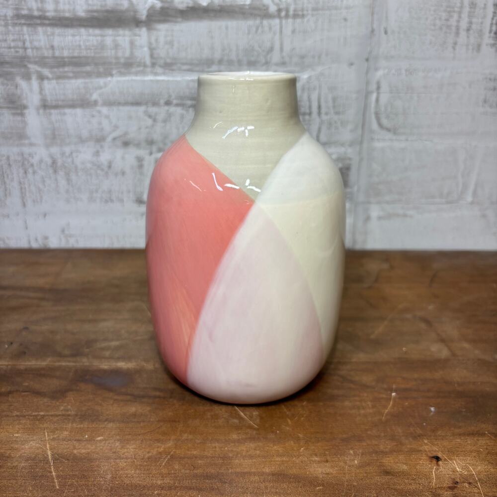 Pink White and Gray Geometric Ceramic Vase